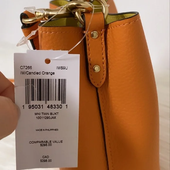 NWT💃Coach MINI Town Bucket Bag Candied Orange - Picture 9 of 9